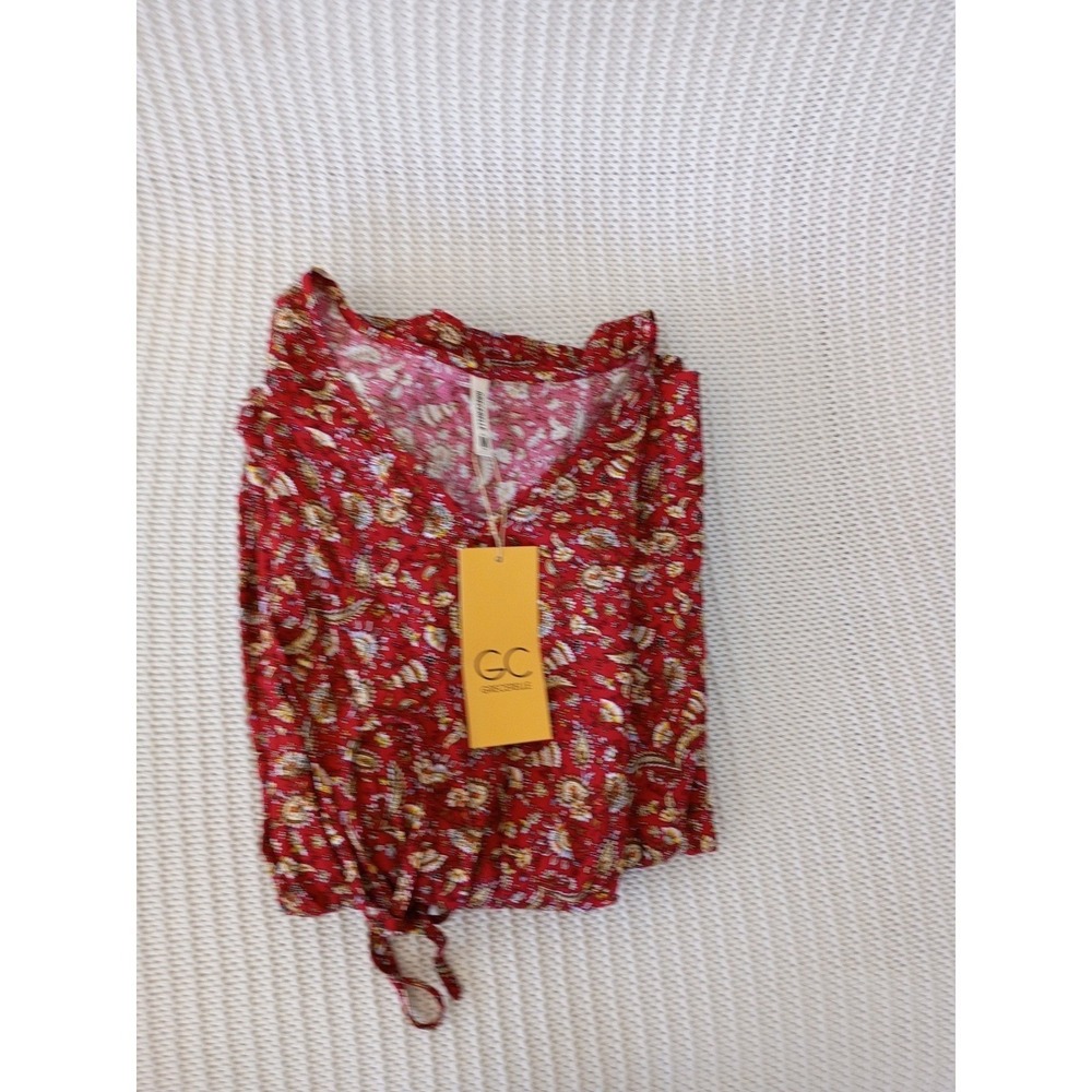 NWT Grecerelle Red Paisley Floral Maxi Dress V-Neck Short Sleeve Elastic Waist M - Picture 7 of 13